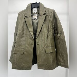 Le Lis By LALA Olive Green Vegan Leather Women’s Blazer Jacket With Pockets